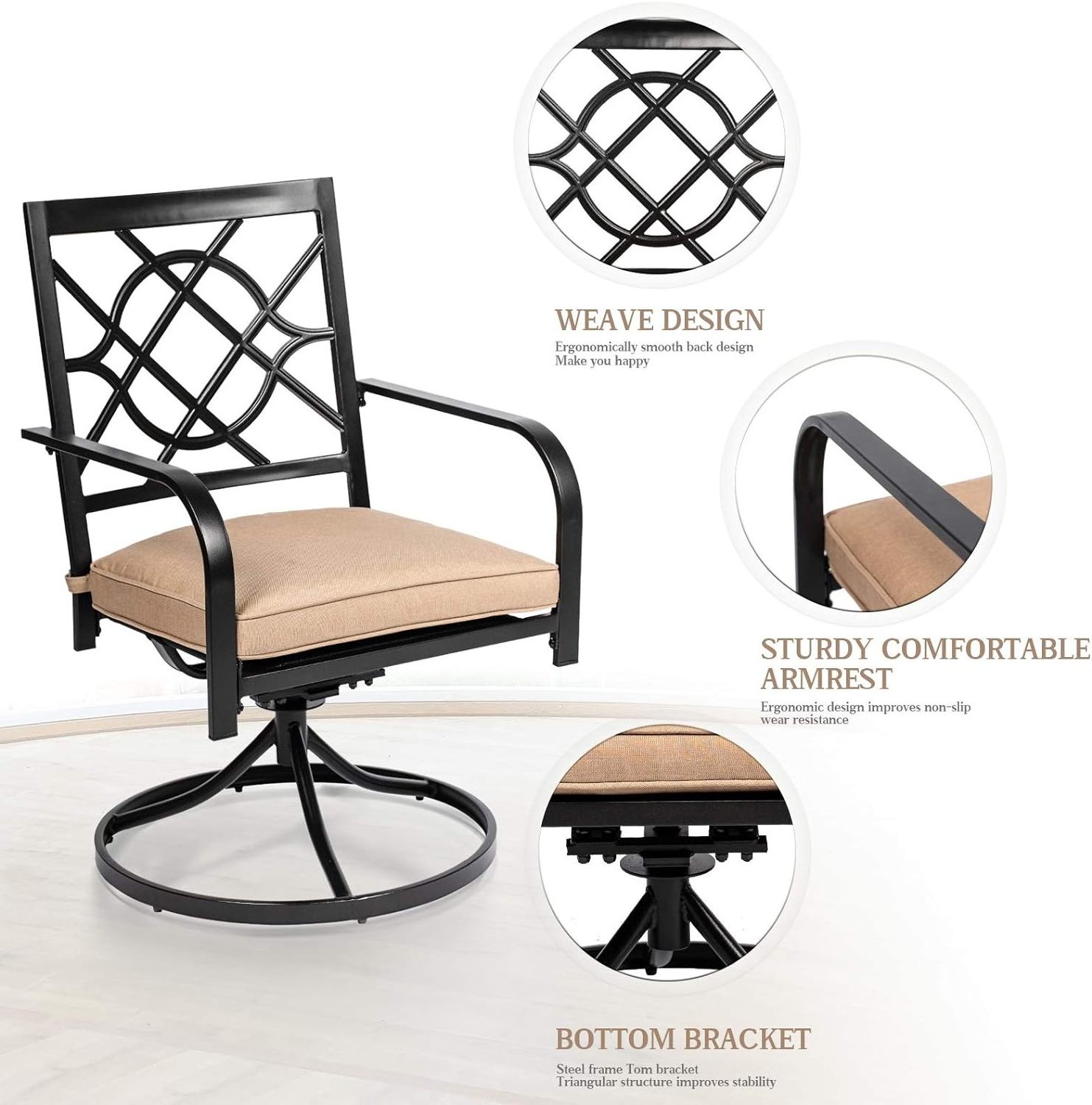 3 Pieces Outdoor Dining Swivel Chairs Set Metal Frame Patio Bistro Chairs with Side Table