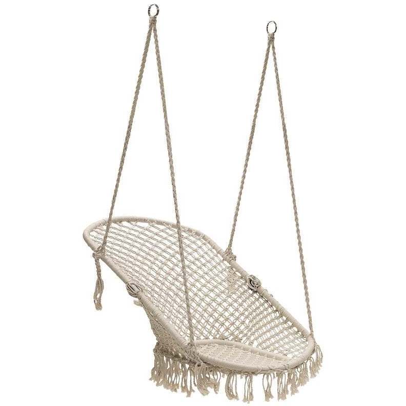 Lounge Chair Swing Heavy Duty Cream Lounge Chair Macrame Swing With Tassels