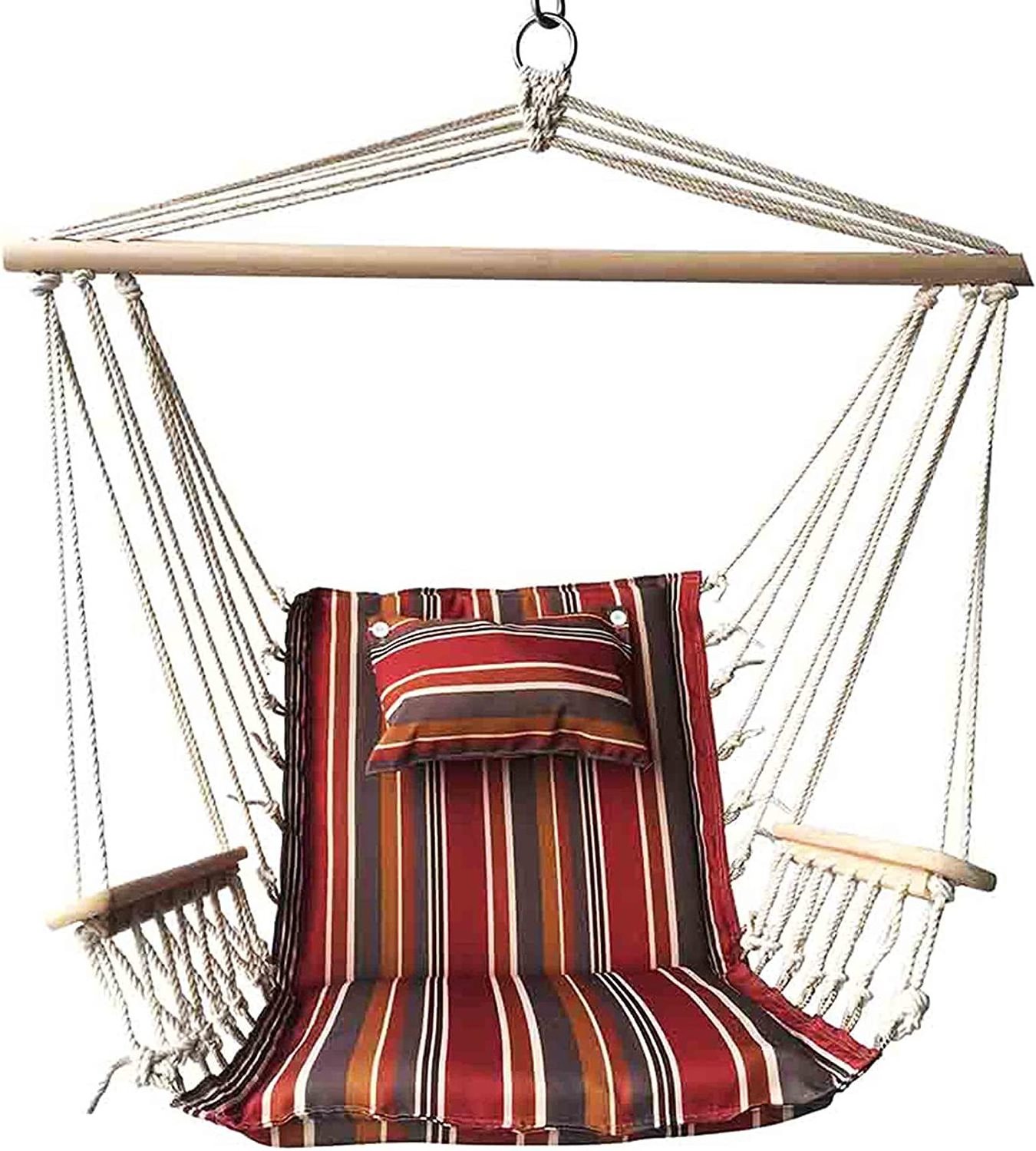 Hanging Rope Hammock Chair Hanging Single Seat Swing Chair with Wooden Armrest