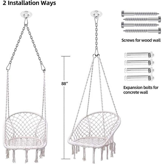 Ergonomic Design Semicircle Shape Hammock Chair Macrame Swing  Hanging Hammock Chair with Durable Hanging Hardware