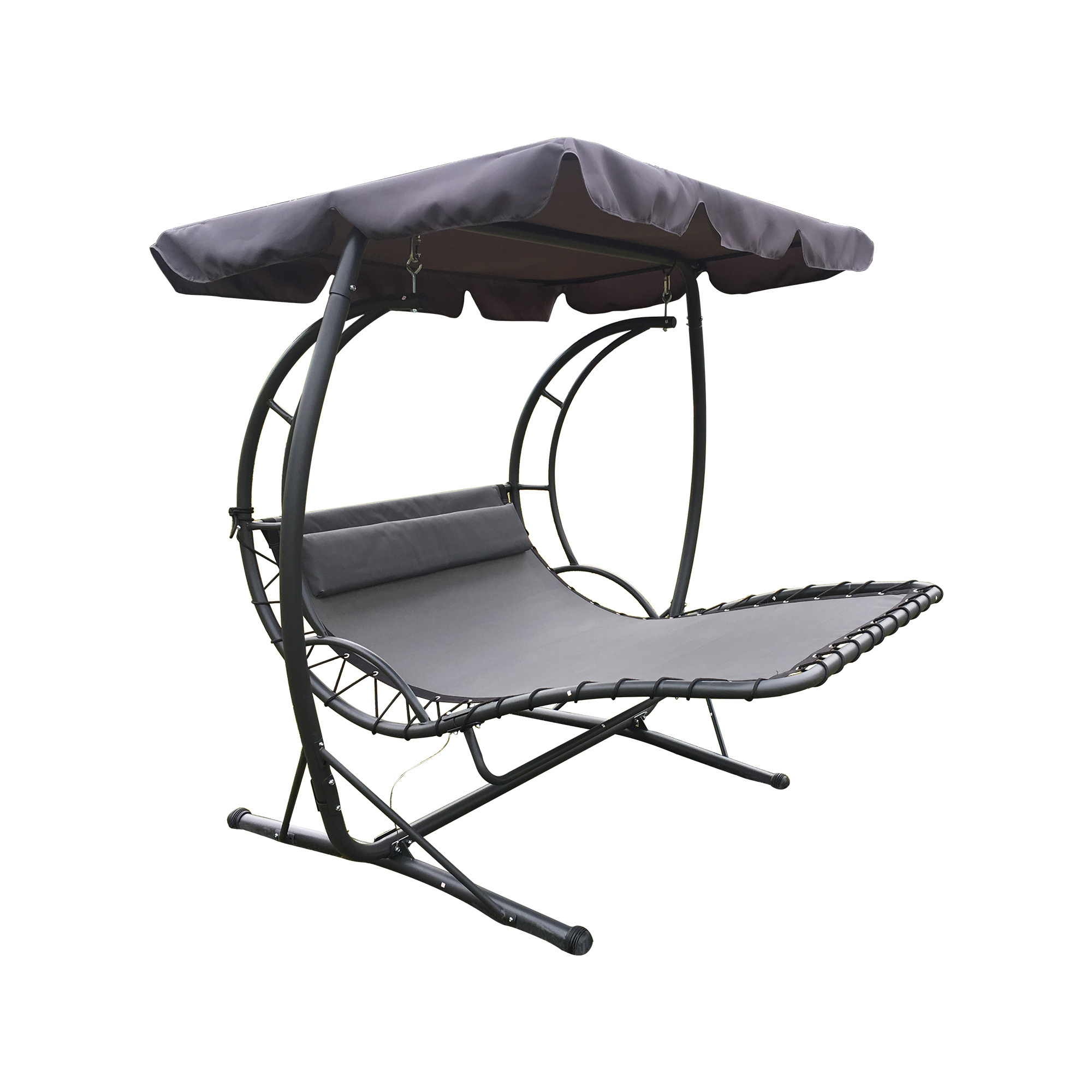 Patio Swing Double Textile Swing Bed With Canopy Hammock Rocking Sun Lounger With Pillow