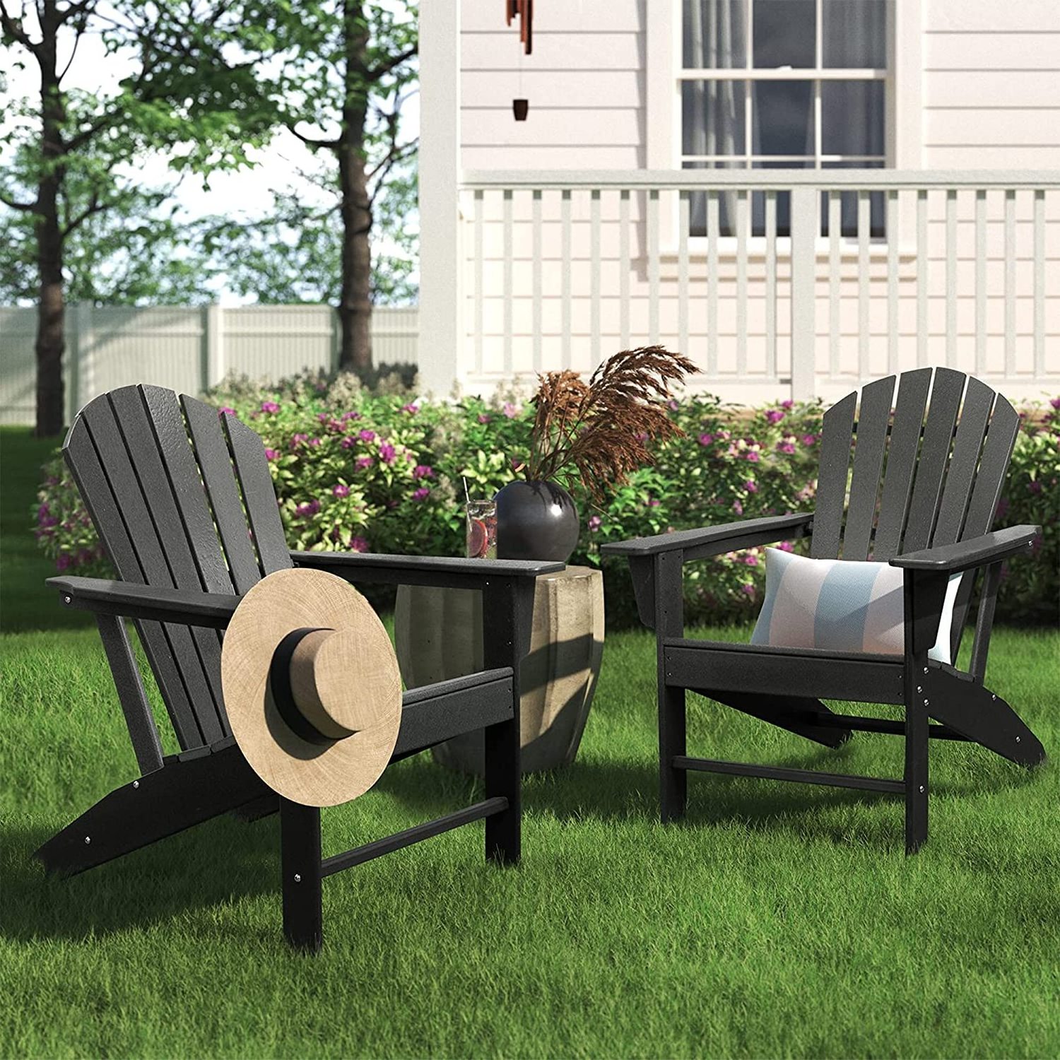 Garden Rust Proof Black Plastic Resin Deck Adirondack Chairs Outdoor Fire Pit Chairs