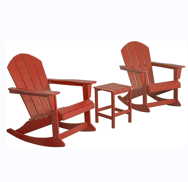 3 Pieces Outdoor Patio Rocking Adirondack Chairs with Side Table Set