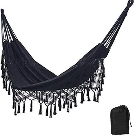 Black Outdoor  Brazilian Double Hammock chair swings Fabric Hammock with Carrying Bag for Patio Porch Garden Backy