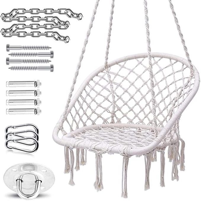 Ergonomic Design Semicircle Shape Hammock Chair Macrame Swing  Hanging Hammock Chair with Durable Hanging Hardware