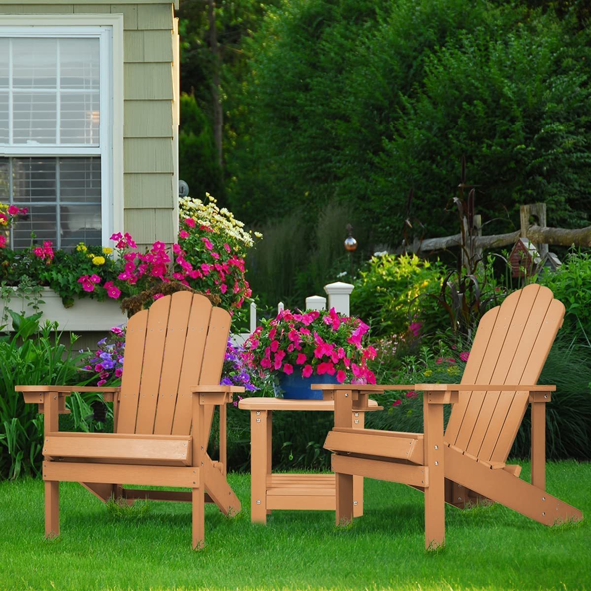 Modern Poly Classic Adirondack Chair with Cup Holder for Garden Backyard Deck