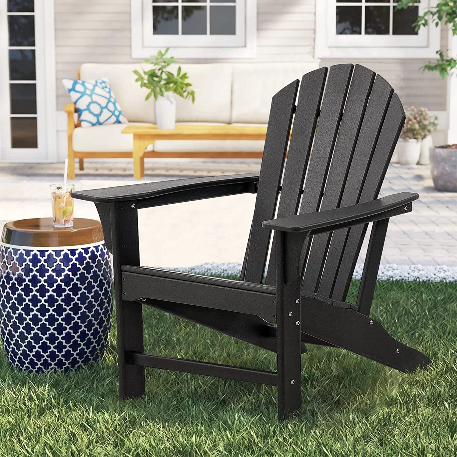 Garden Rust Proof Black Plastic Resin Deck Adirondack Chairs Outdoor Fire Pit Chairs