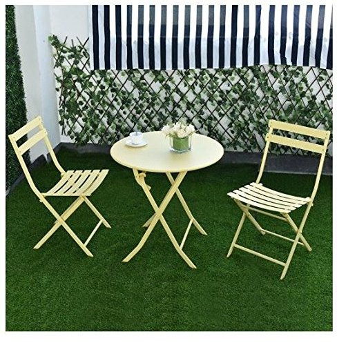 3 Piece Folding Bistro-Style Set Outdoor Table and Chair Set Iron Bistro Set