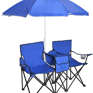 Outdoor Foldable Double Seat Camping Beach Lounge Chair with Tea Table