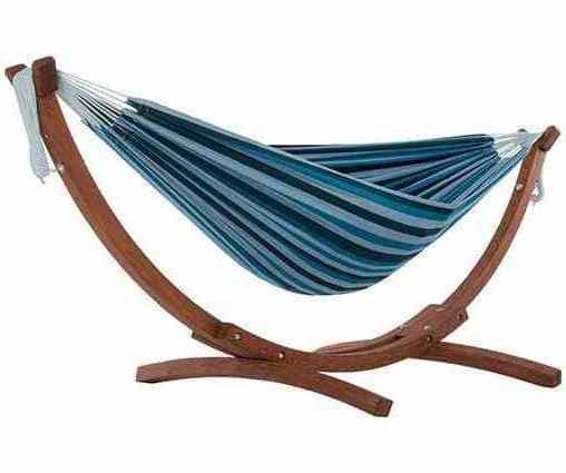 Outdoor Wooden Arc Hammock Stand with Double Brazilian Hammock