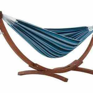 Outdoor Wooden Arc Hammock Stand with Double Brazilian Hammock