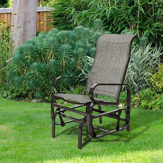 Patio Sling Rocker Chair, Outdoor Glider Rocking Lounge Chair, All Weatherproof, Grey