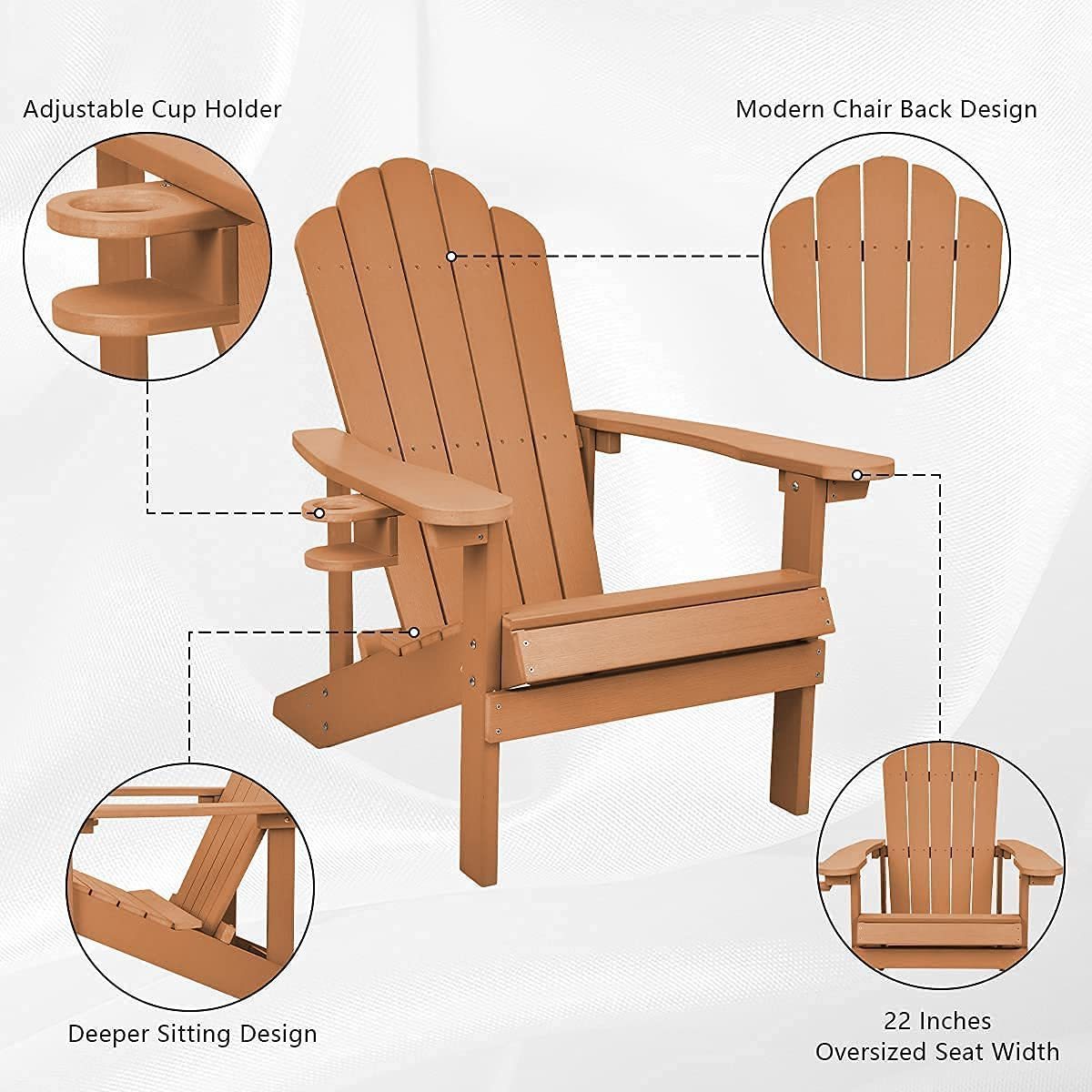 Modern Poly Classic Adirondack Chair with Cup Holder for Garden Backyard Deck