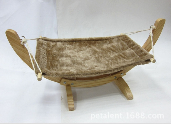 Wooden pet hammock swing with wood stand with soft comfortable cushion, cat hammock bed