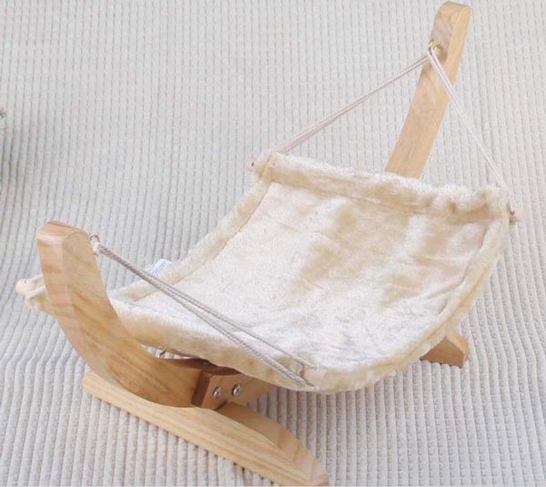 Wooden pet hammock swing with wood stand with soft comfortable cushion, cat hammock bed