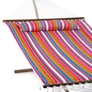 Patio Hammock Quilted Fabric with spreader bar 2 Person quilted hammock with pillow with stand