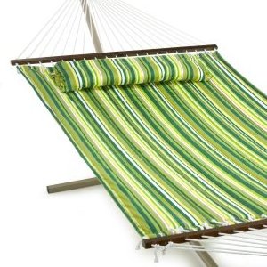 Patio Hammock Quilted Fabric with spreader bar 2 Person quilted hammock with pillow with stand