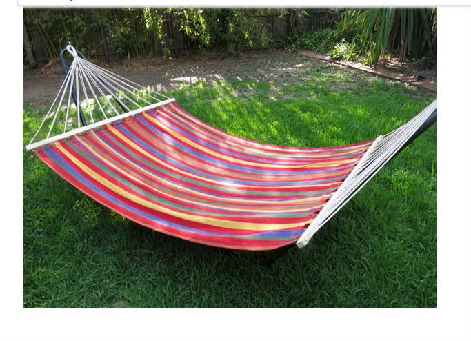 Beach Quilted 2-Person Double Hammock with wood frame/ Wooden Stand/wood stand, Spreader Bars and Pillow