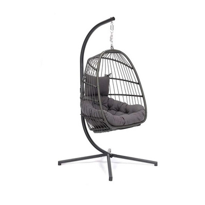 Outdoor Garden Wicker Hanging Egg Swing Basket Chair with Cushion and Stand