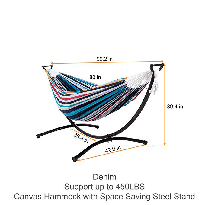 Double Hammock with Stylish Space Saving Steel Stand Portable Hammock Stand with Hooks