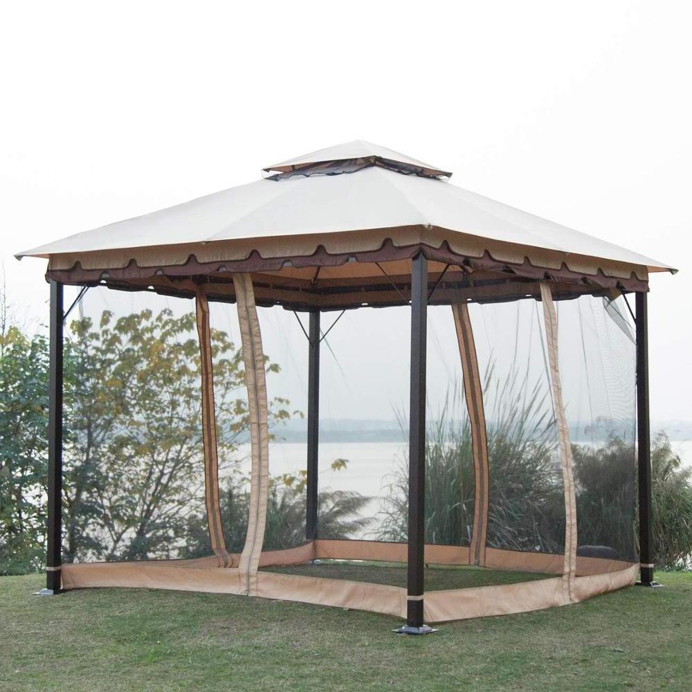 10 x 10 FT All-Season Permanent Gazebo with Vented Soft Canopy and Double Square Tops and Mosquito Netting