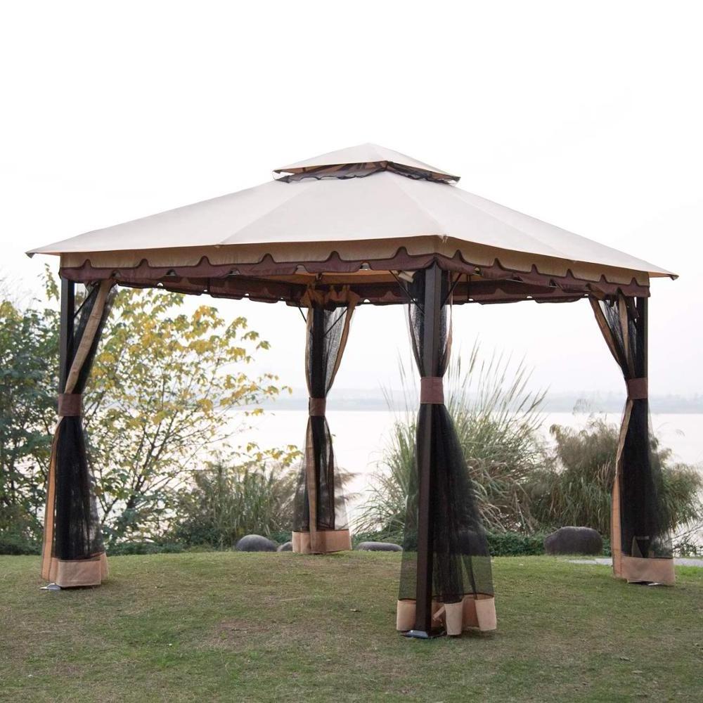 10 x 10 FT All-Season Permanent Gazebo with Vented Soft Canopy and Double Square Tops and Mosquito Netting