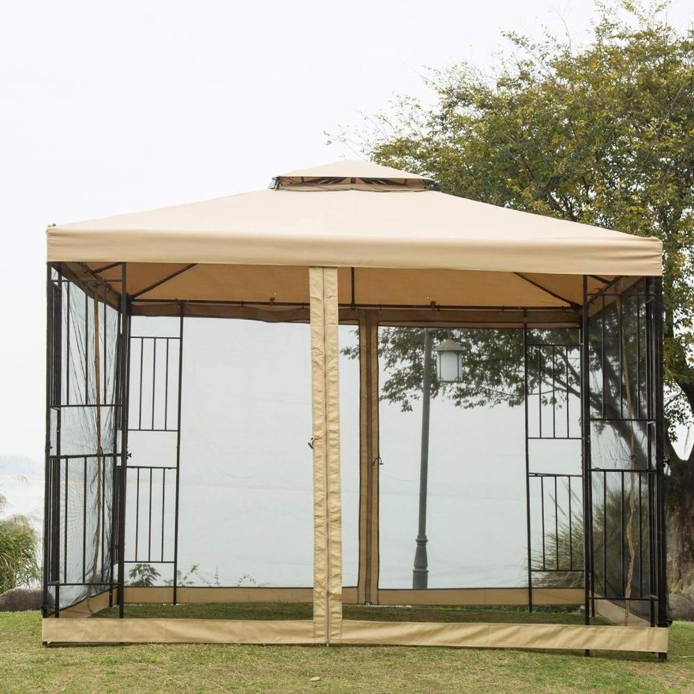 Garden Steel Frame Gazebo Polyester Fabric 3*3M Patio Backyard Double Roof Vented Gazebo Canopy Gazebo Replacement Canopy