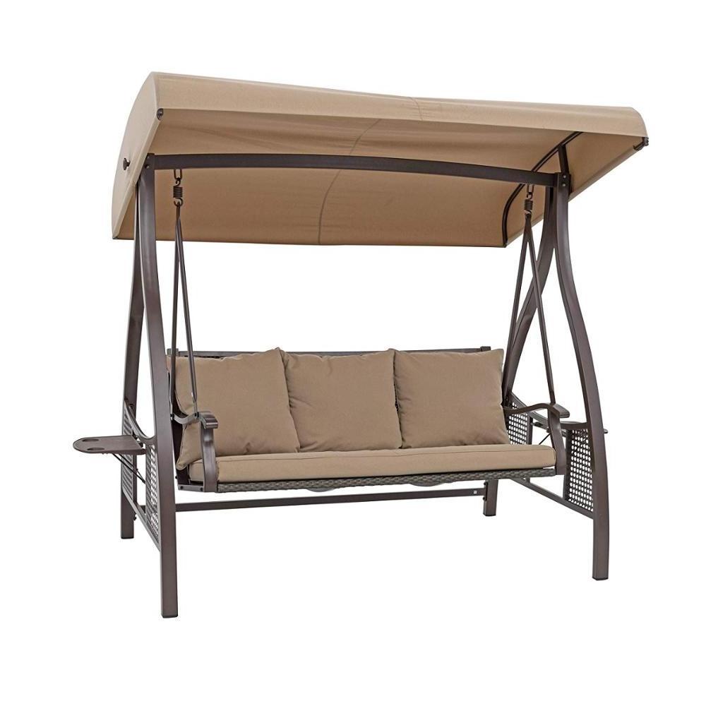 Deluxe Outdoor Patio Swing with Heavy Duty Steel Frame and Canopy Porch Swing Glider Outdoor Chair Top Tilt UV Resistant Shade