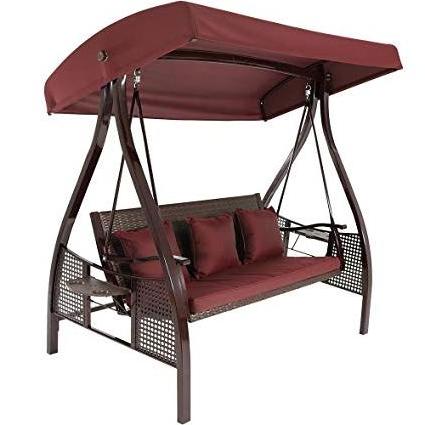 Deluxe Outdoor Patio Swing with Heavy Duty Steel Frame and Canopy Porch Swing Glider Outdoor Chair Top Tilt UV Resistant Shade