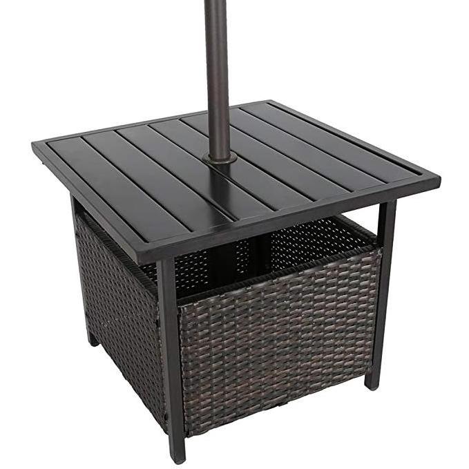 Patio PE Wicker Umbrella Side Table Stand Outdoor Bistro Table With Umbrella Hole