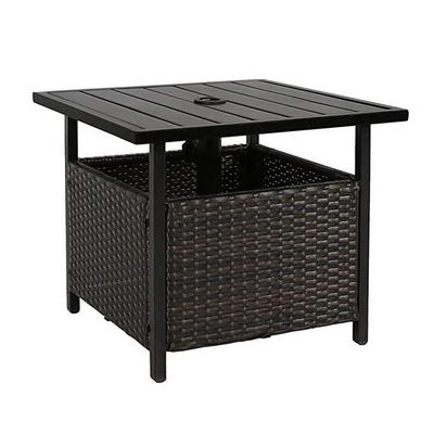 Patio PE Wicker Umbrella Side Table Stand Outdoor Bistro Table With Umbrella Hole