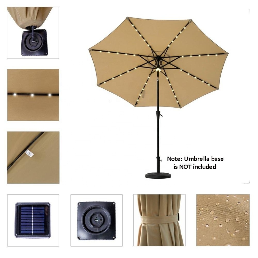 9' LED Light  Patio Umbrella 10' Solor Powered Lighted Outdoor Patio Market Umbrella with Tilt for Outside Balcony Table or Deck