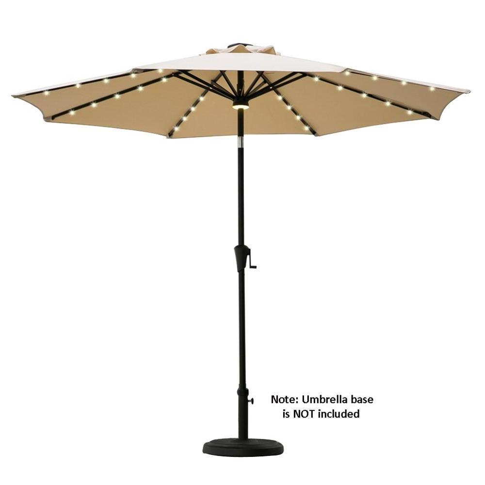 9' LED Light  Patio Umbrella 10' Solor Powered Lighted Outdoor Patio Market Umbrella with Tilt for Outside Balcony Table or Deck