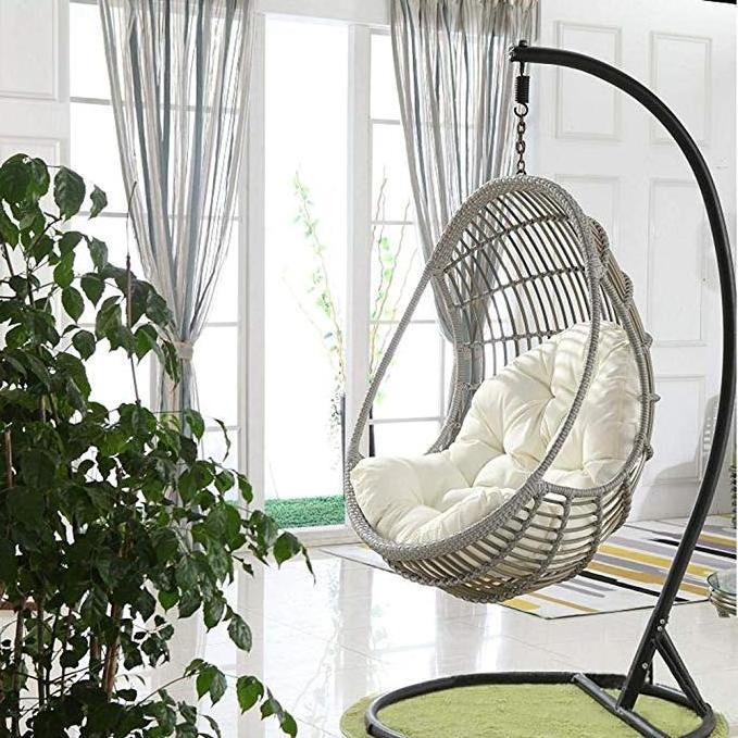 Patio Garden Metal Swing Hanging Basket Seat With Cushion and Stand Hanging Egg Hammock Chair Pads Waterproof Chair Seat