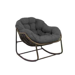 Deluxe Patio Rocking Chair Oversized Rattan Egg Rocking Chair Padded Cushion Rocker Recliner Chair