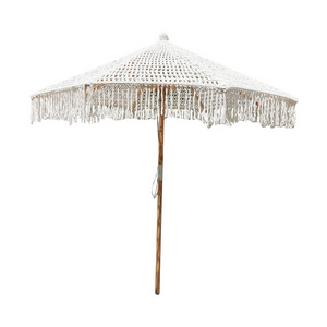 outdoor bohemia cotton rope macrame parasol beach patio umbrella garden tassels patio umbrellas with wood pole