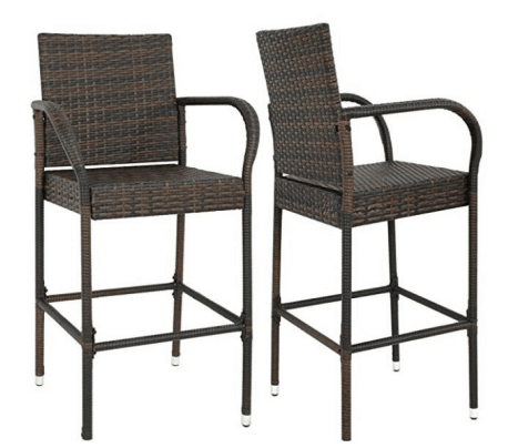 Outdoor Rattan Furniture Wicker Patio Bar High Stools - Set of 2