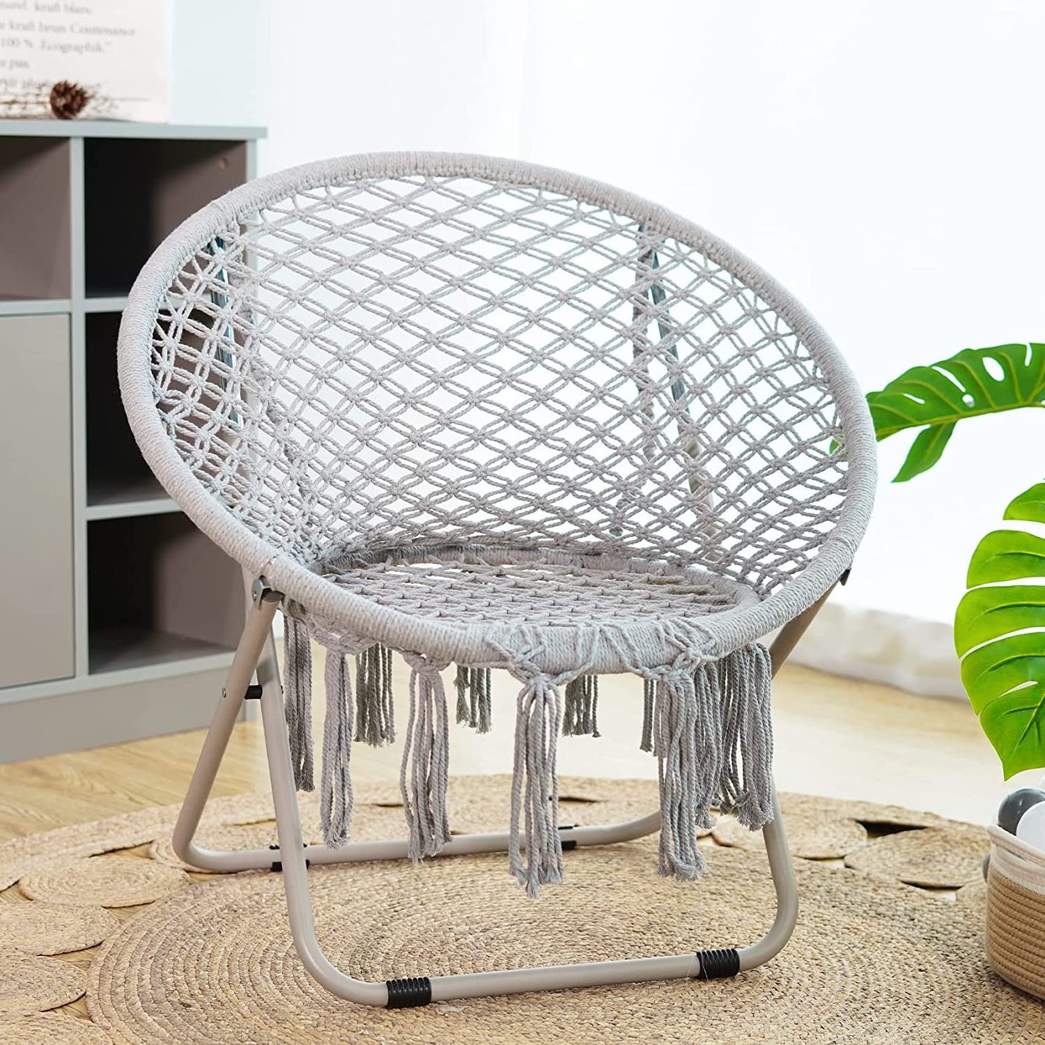 Cotton Handmade Cozy Saucer Chair with Folding Metal Frame For Bedroom