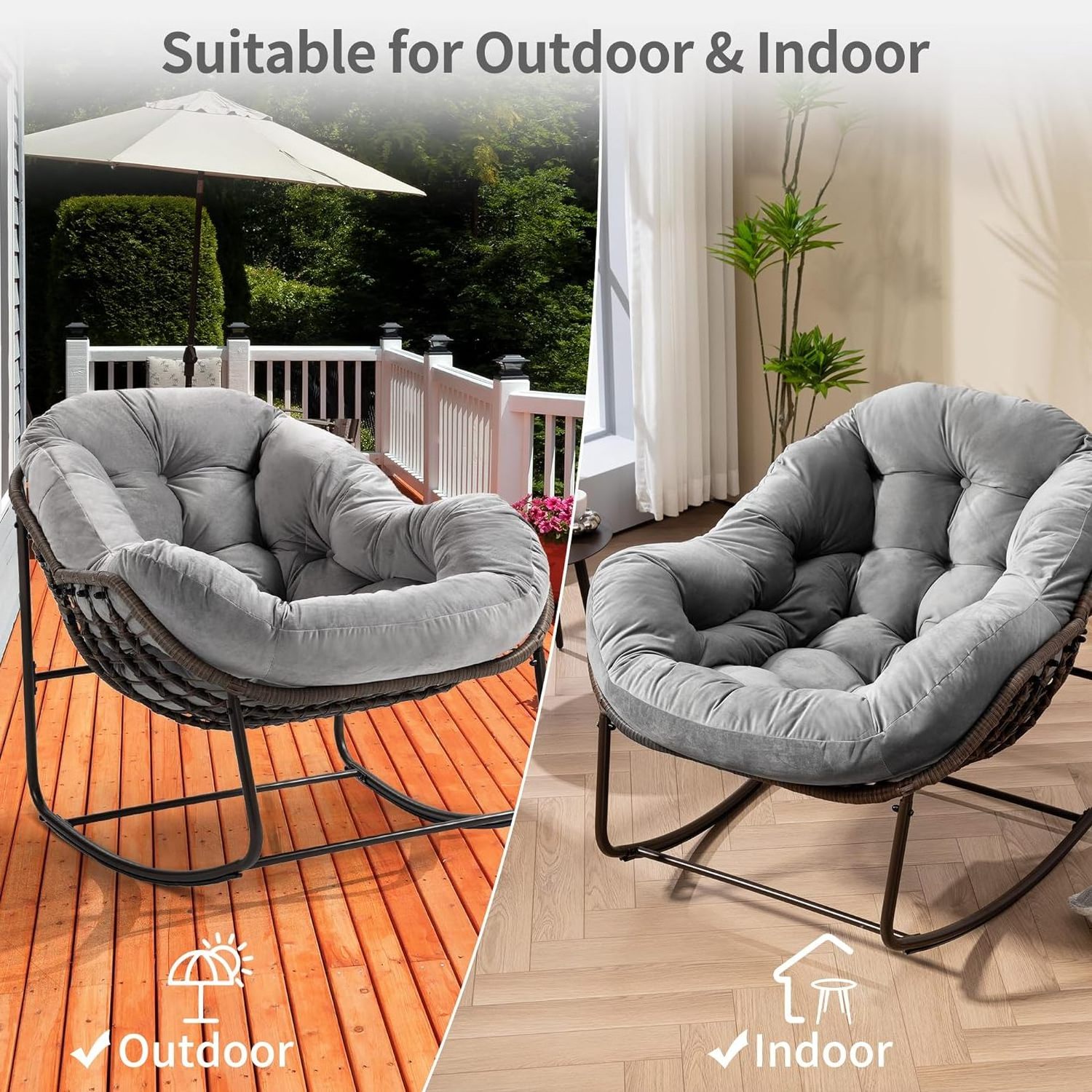 Rocking Chair Indoor Outdoor Patio Rocking egg Chairs with  Padded Cushion Rocker chair for Front Porch  Garden Patio  Backyard