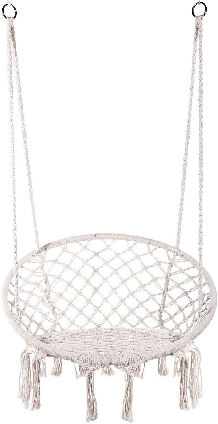 Hanging Cotton Rope Hammock Chair Macrame Swing with Hanging Hardware Kit and Cushion