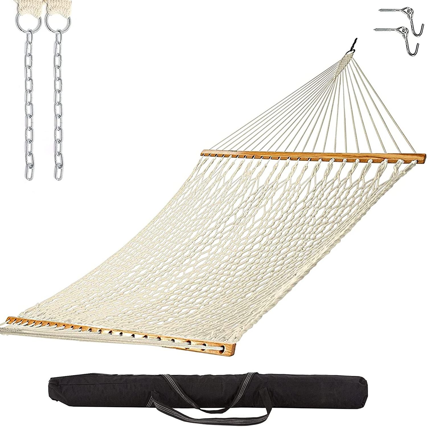 Danlong Cotton Boho Woven Rope Swing Hammock Hand-woven Mesh Hammocks with Carry Bag For Outdoor Yard Garden Camping