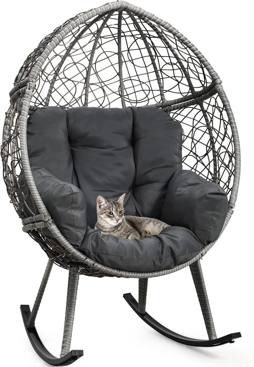 Modern Rattan Hanging Egg Chair With Stand Patio Swings Rocking Basket Hammock Chair Balcony Courtyard Garden Furniture