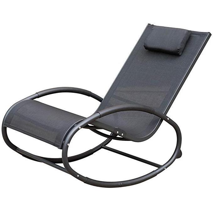 Outdoor Patio Aluminum Zero Gravity Chair Orbital Rocking Lounge Chair with Pillow Wave Rocker, Capacity 250 Pounds