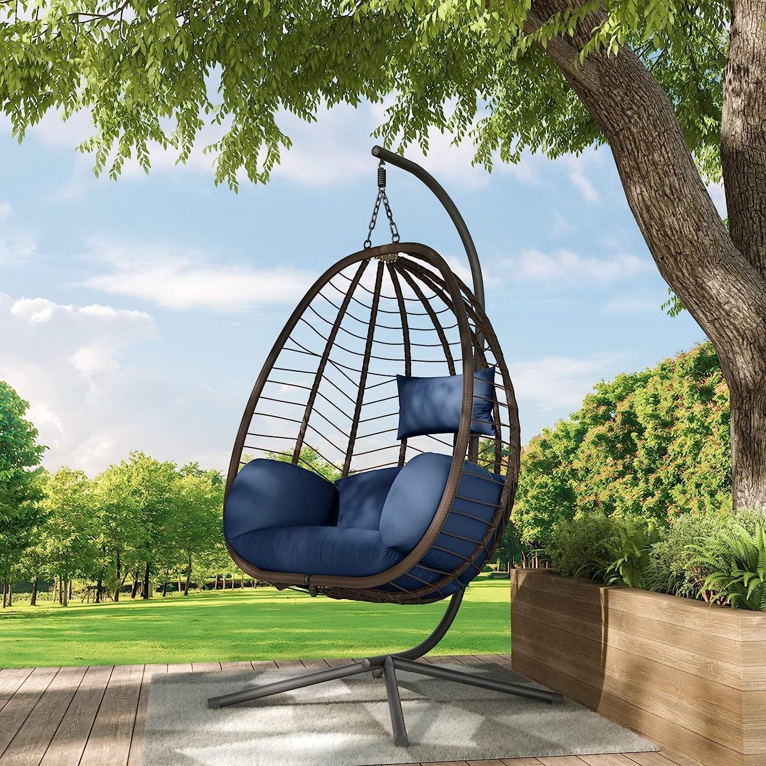 Outdoor Furniture Patio Swings Hanging Egg Swing Cocoons Chair with Metal Stand Indoor Wicker Rattan Garden Hanging Chair