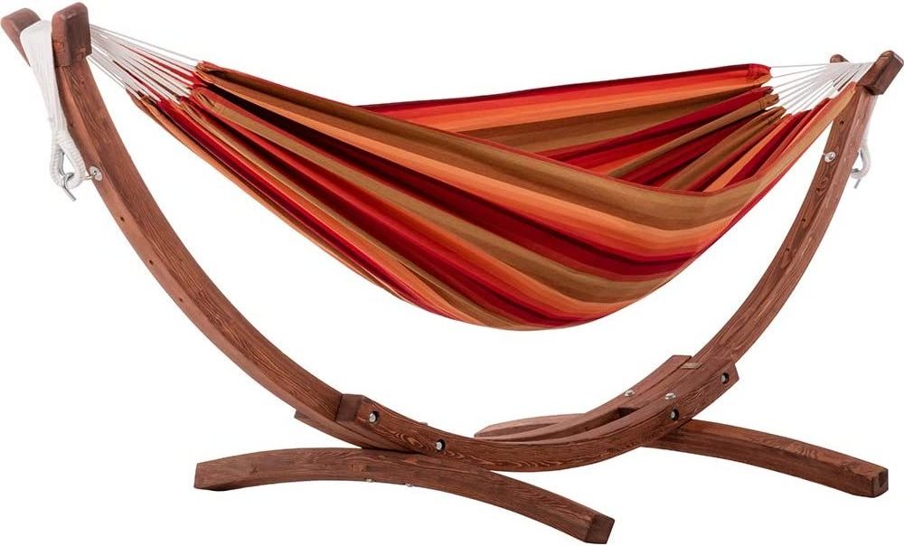 Outdoor Wooden Arc Hammock Stand with Double Brazilian Hammock