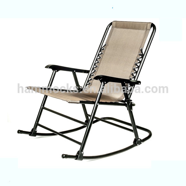 Beige Folding Rocking Chair Patio Lawn Garden Porch Yard Outdoor Foldable Rocker with Pillow Headrest and Armrest Furniture