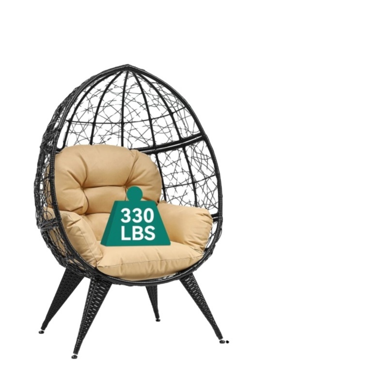 Outdoor Indoor  Wicker Egg Chair Oversized Large Lounger with Stand Cushion Egg Basket Chair