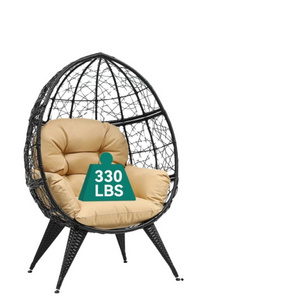 Outdoor Indoor  Wicker Egg Chair Oversized Large Lounger with Stand Cushion Egg Basket Chair