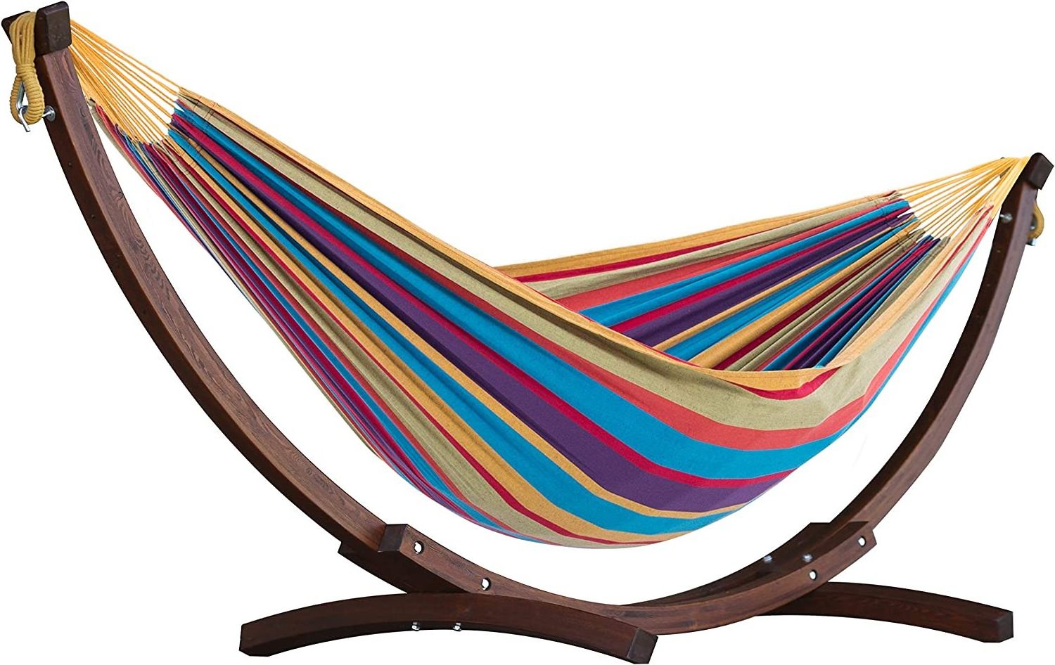 Outdoor Wooden Arc Hammock Stand with Double Brazilian Hammock