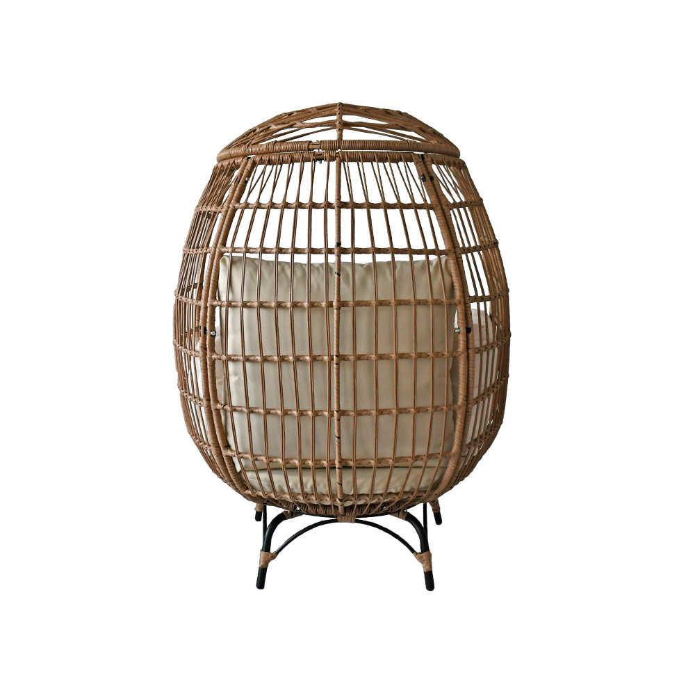 Wicker Egg Chair Oversized Indoor Outdoor Lounger for Patio Backyard Living Room w/ 4 Cushions Steel Frame